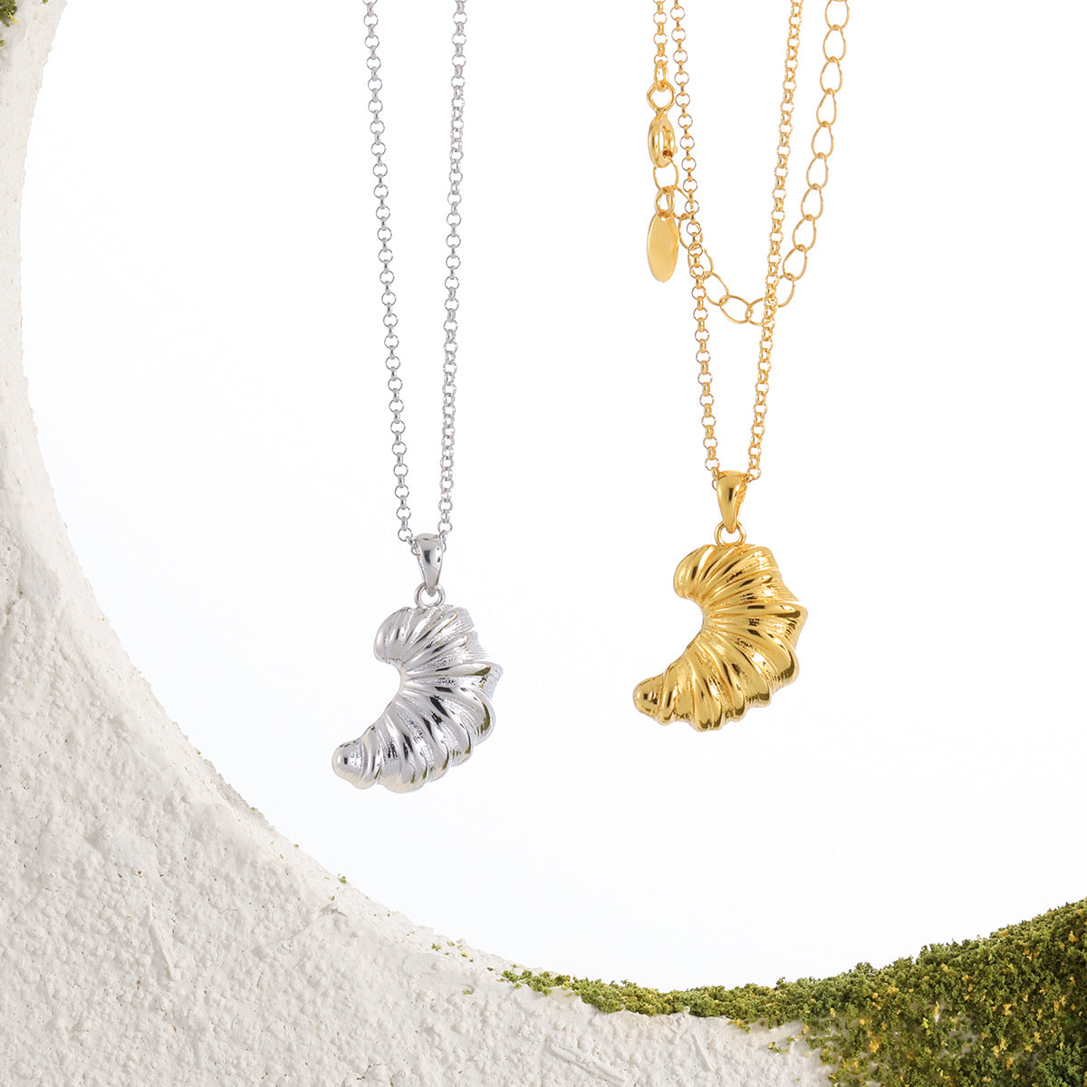 Fashion Food Irregular Croissant 925 Sterling Silver Necklace