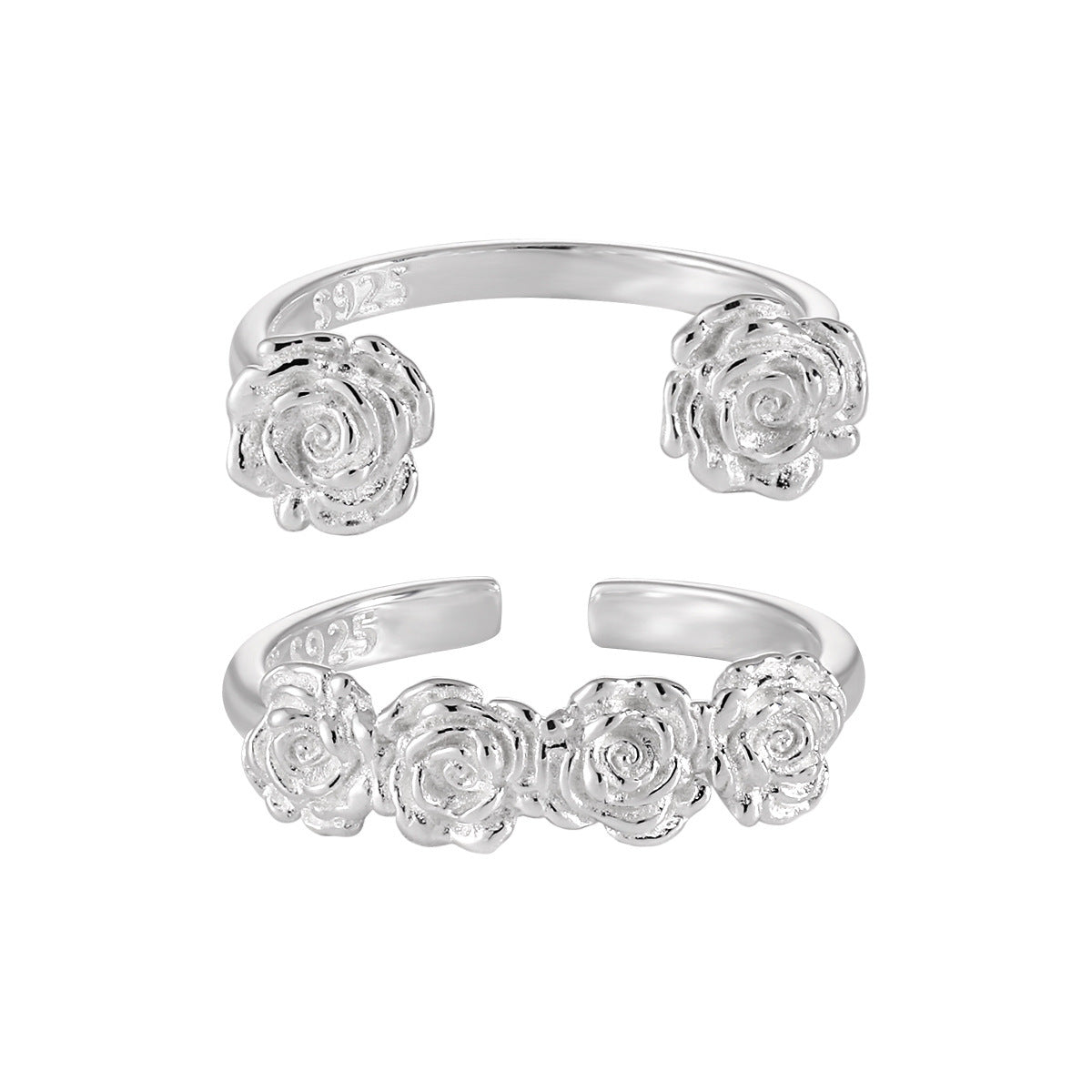Women Beautiful Rose Flowers 925 Sterling Silver Adjustable Ring
