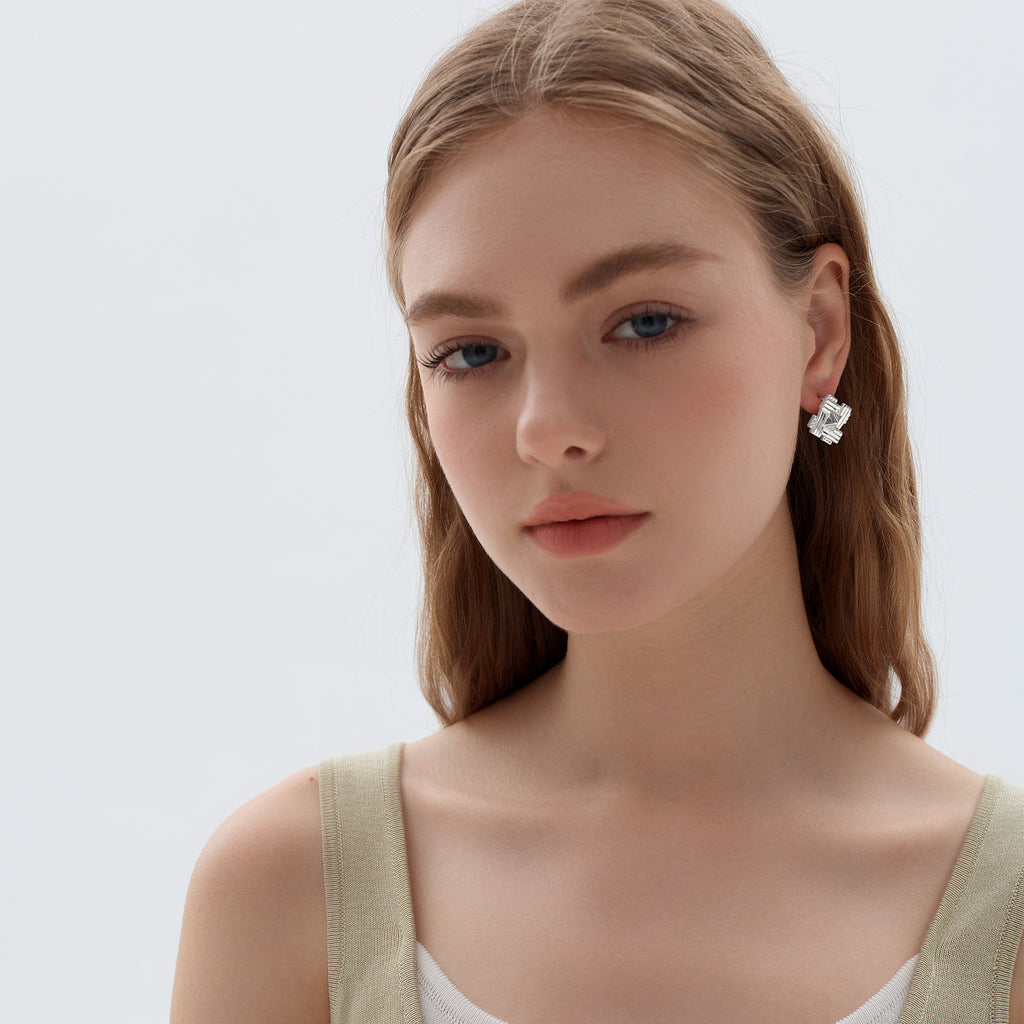 Exaggerated Jewelry Chunky Electroforming Geometry Fashion Square Cone 999 Sterling Silver Stud Earrings