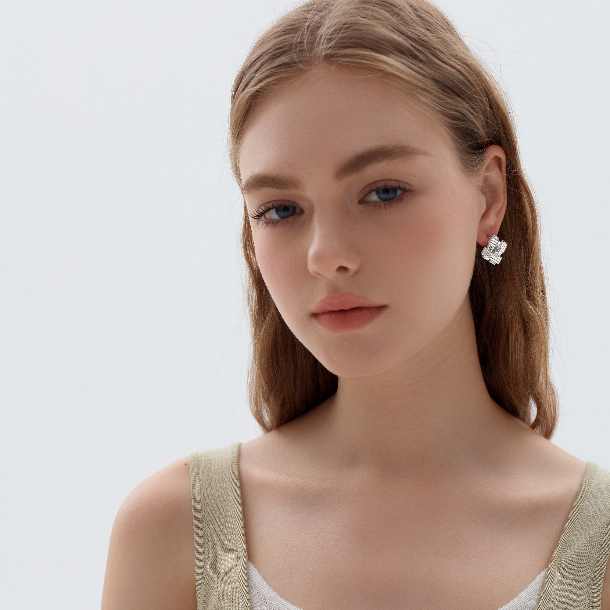 Exaggerated Jewelry Chunky Electroforming Geometry Fashion Square Cone 999 Sterling Silver Stud Earrings