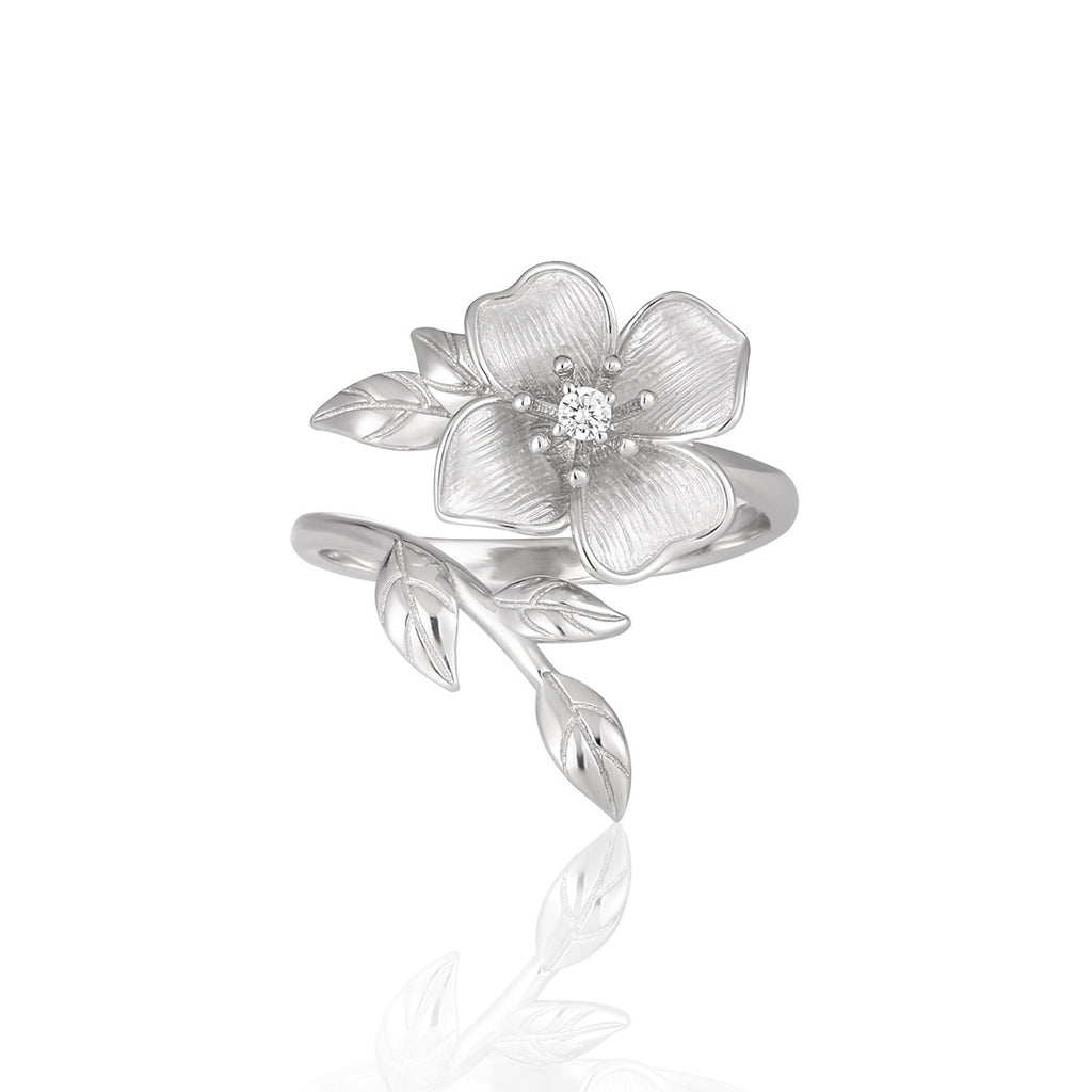 Women Beautiful Rose Flower 925 Sterling Silver Adjustable Ring