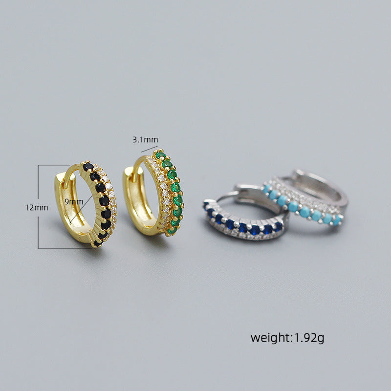 Casual Colorful CZ 925 Sterling Silver Stacker Hoop Earrings