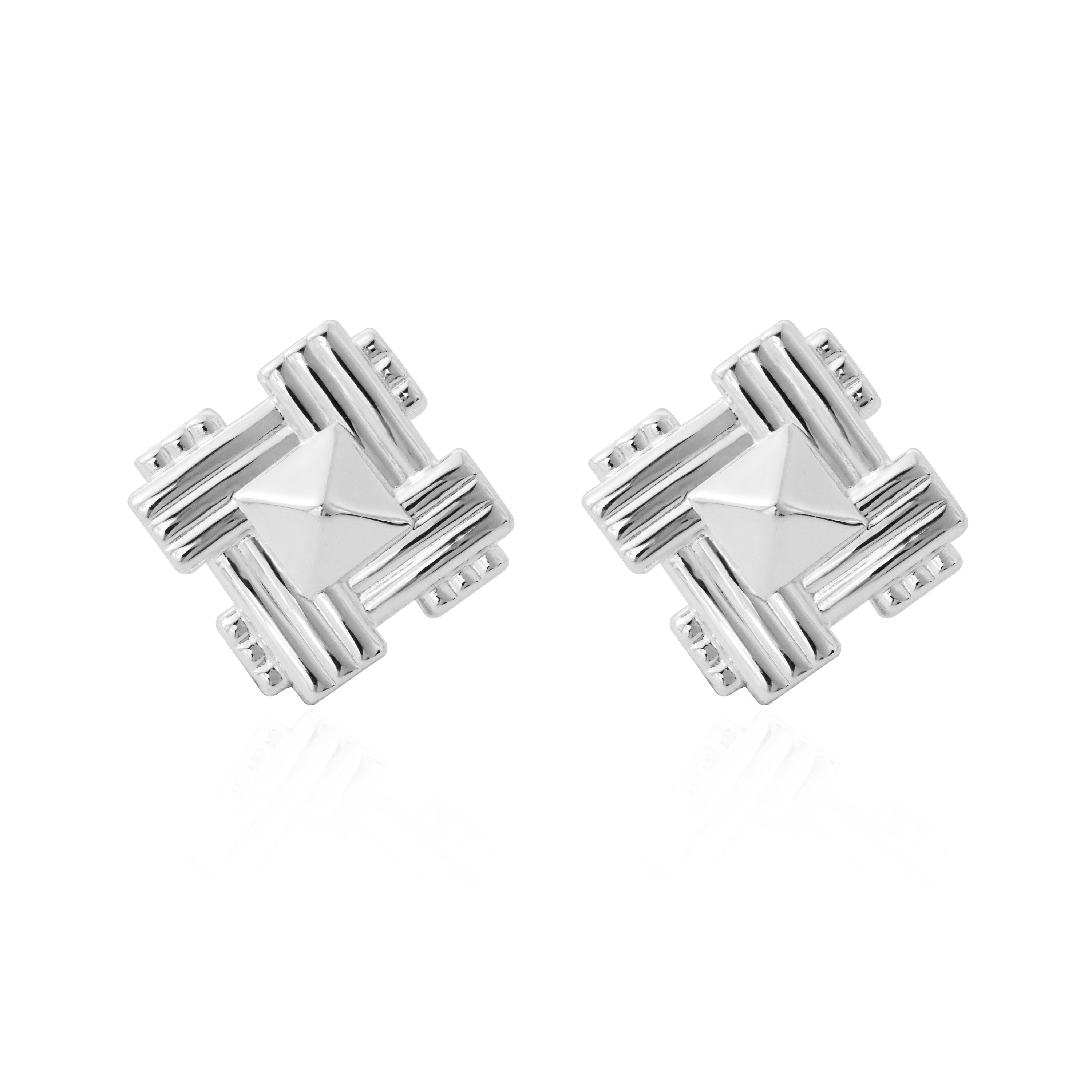 Exaggerated Jewelry Chunky Electroforming Geometry Fashion Square Cone 999 Sterling Silver Stud Earrings