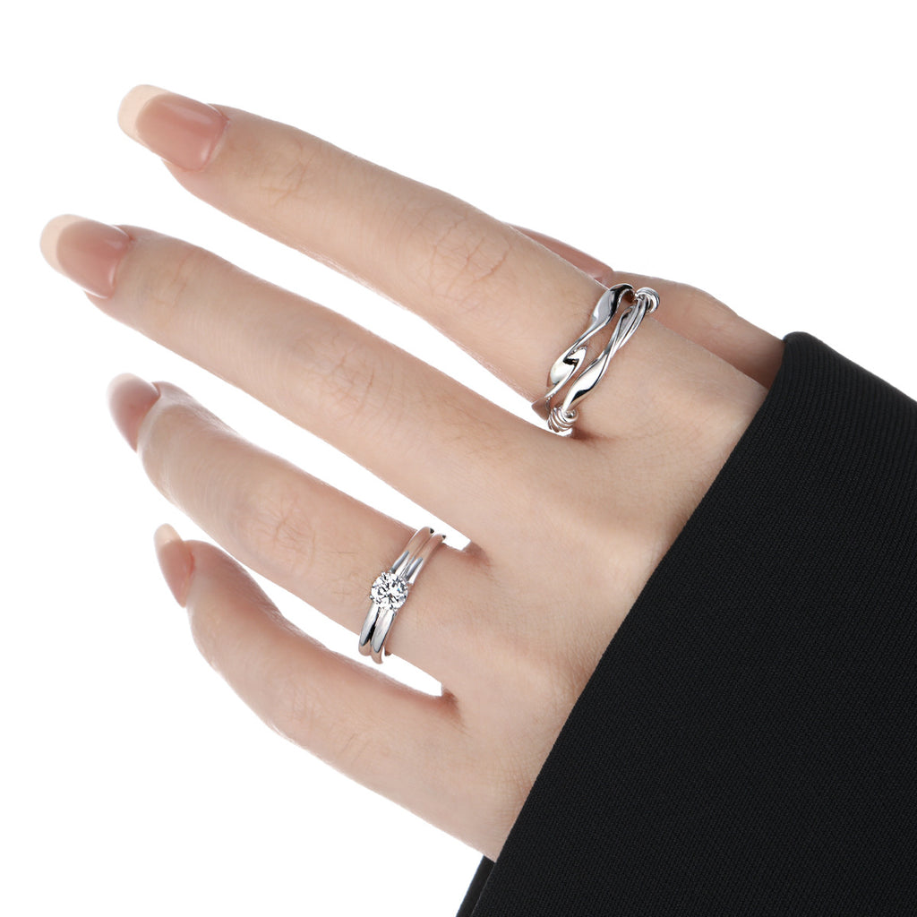 Fashion Double Layers Twisted Knot 925 Sterling Silver Adjustable Ring