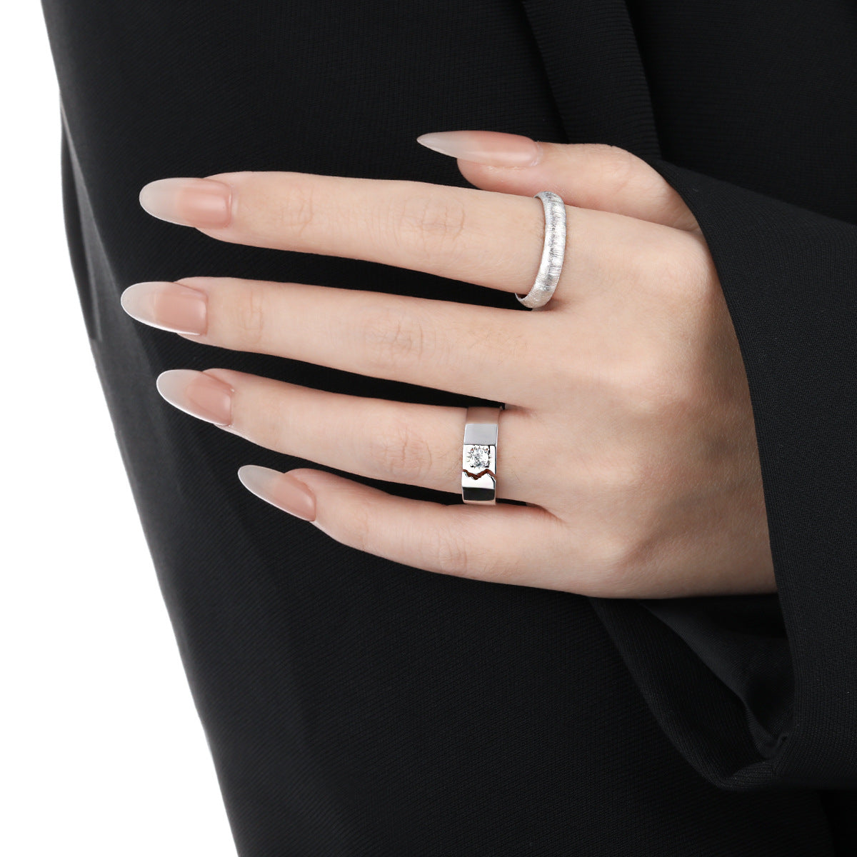 Men's Irregular Borken Pattern CZ 925 Sterling Silver Adjustable Ring