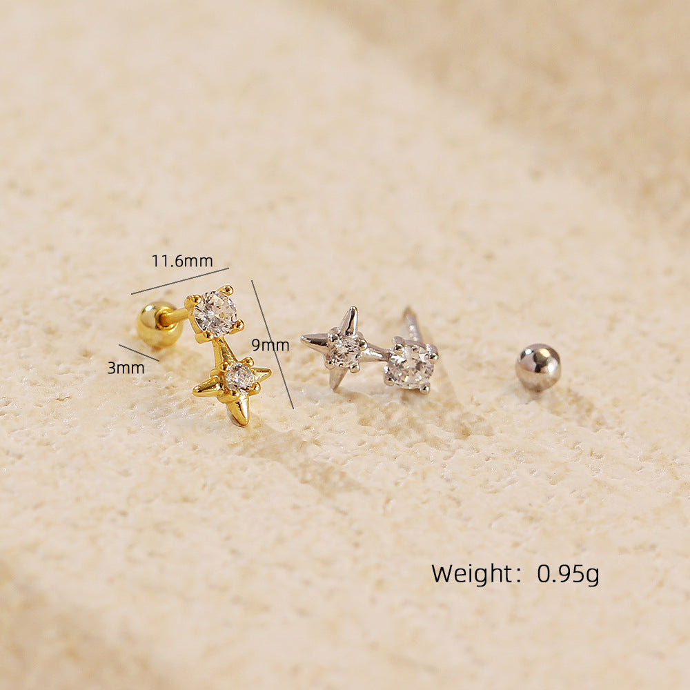 Office Shining CZ Star 925 Sterling Silver Screw Dangling Earrings