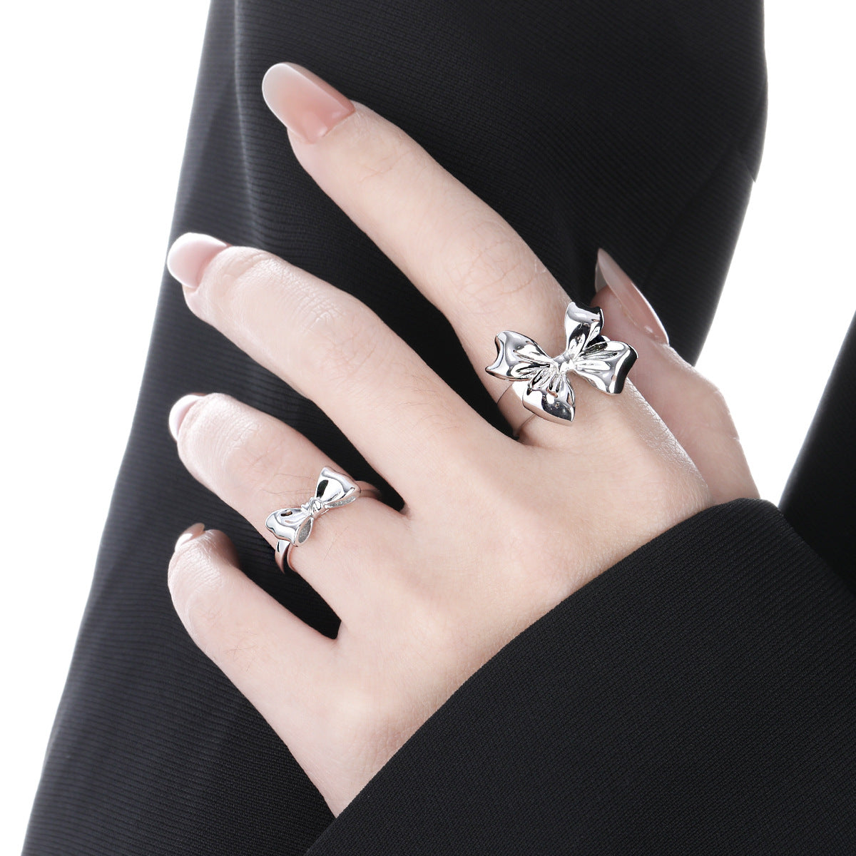 Girl Sweet Beautiful Bow-Knot 925 Sterling Silver Adjustable Ring