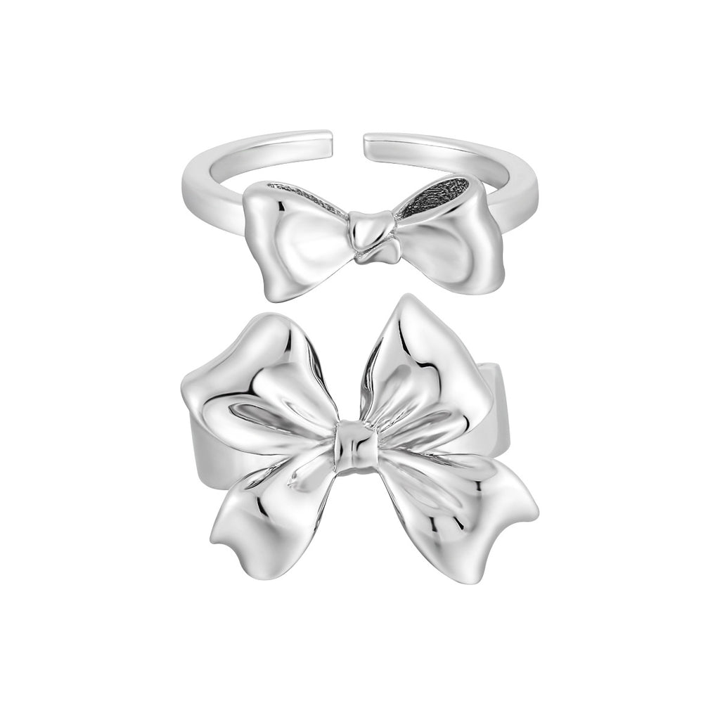 Girl Sweet Beautiful Bow-Knot 925 Sterling Silver Adjustable Ring