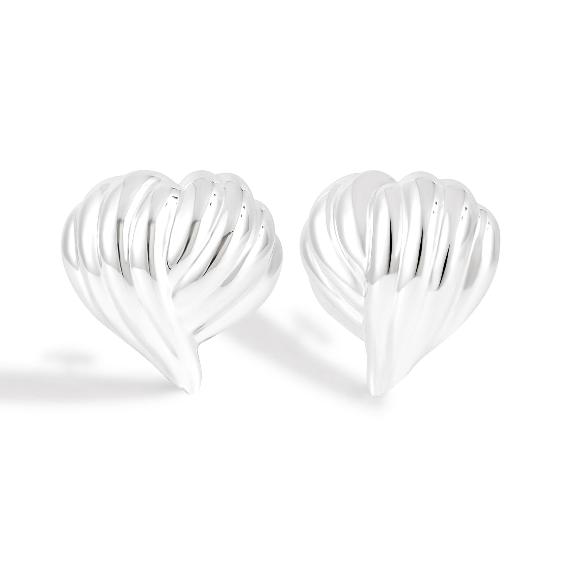 Office Lines Cross Heart 999 Sterling Silver Stud Earrings