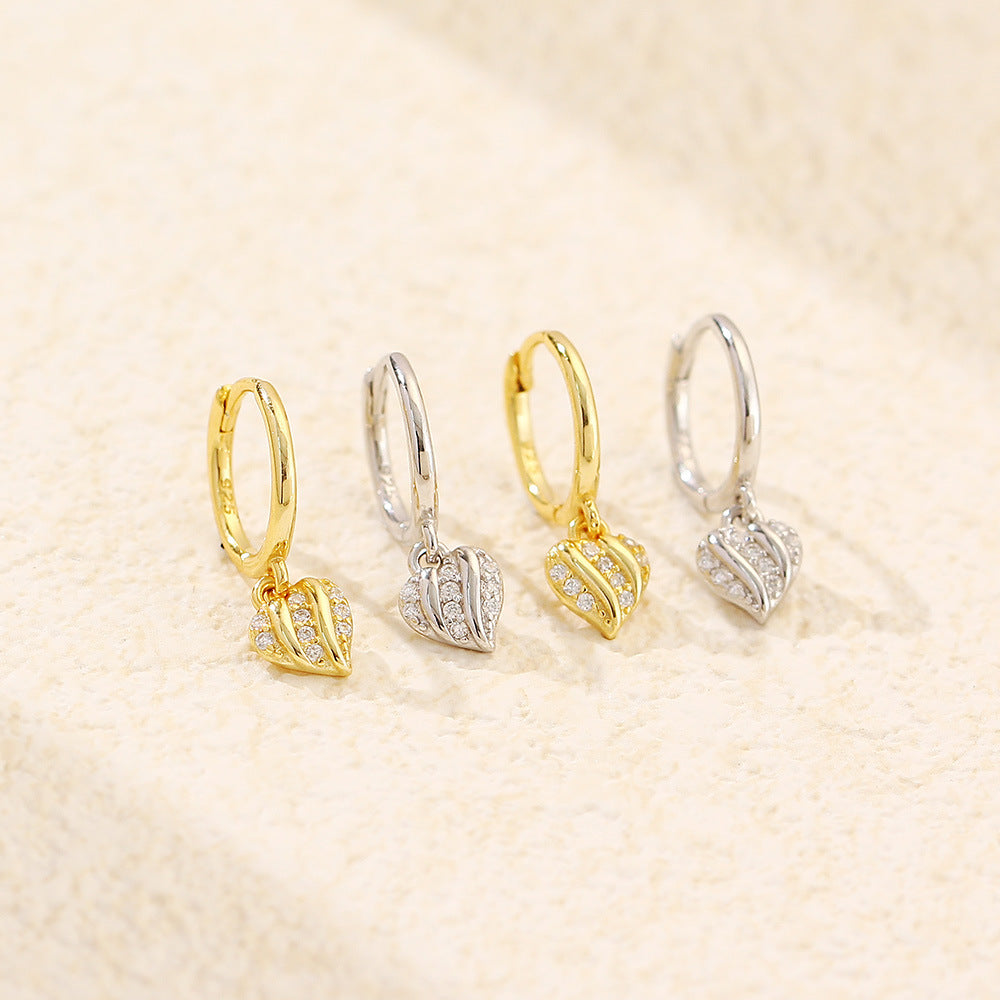 Luxury Lady Micro Setting CZ Heart 925 Sterling Silver Leverback Dangling Earrings