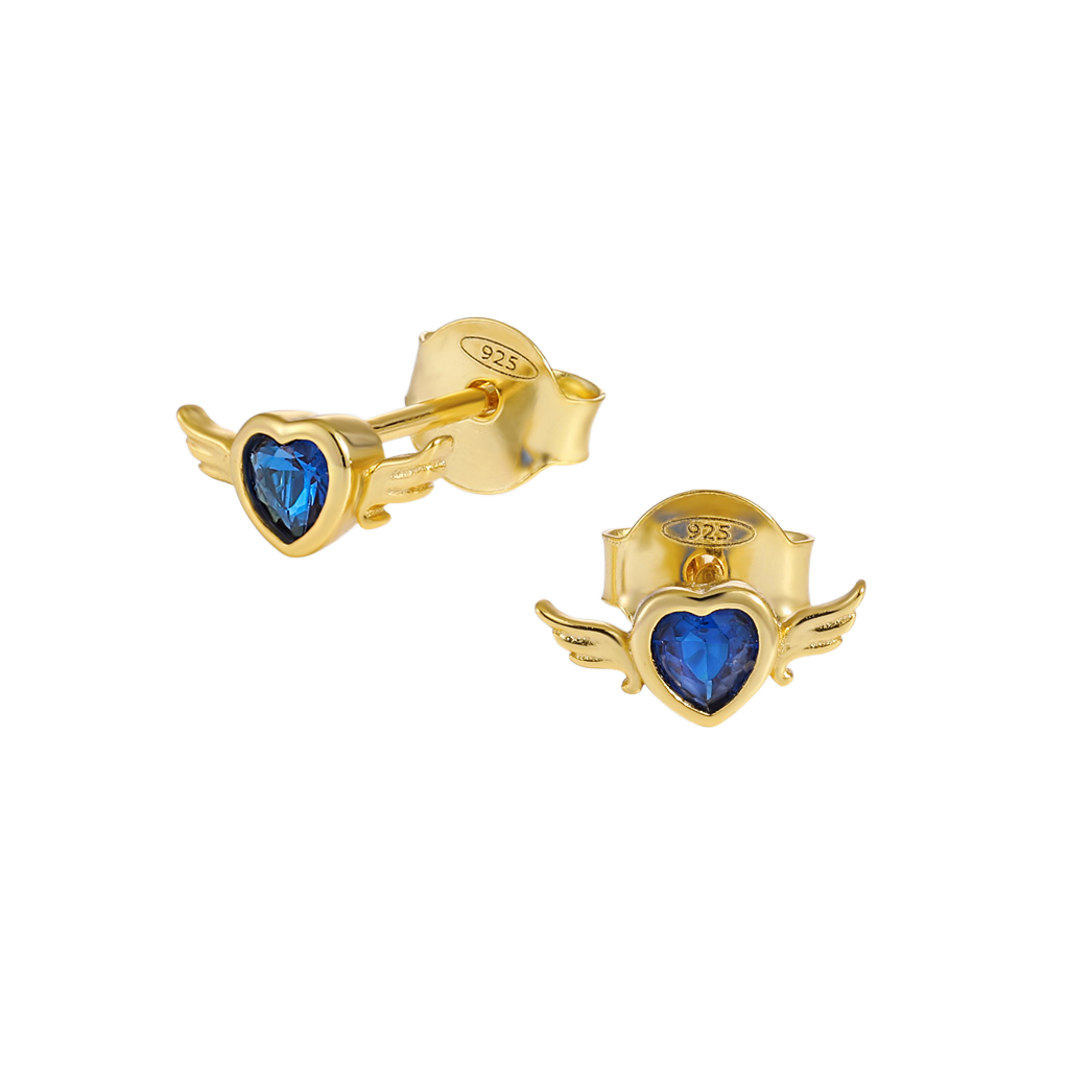 New Blue CZ Flying Heart 925 Sterling Silver Stud Earrings