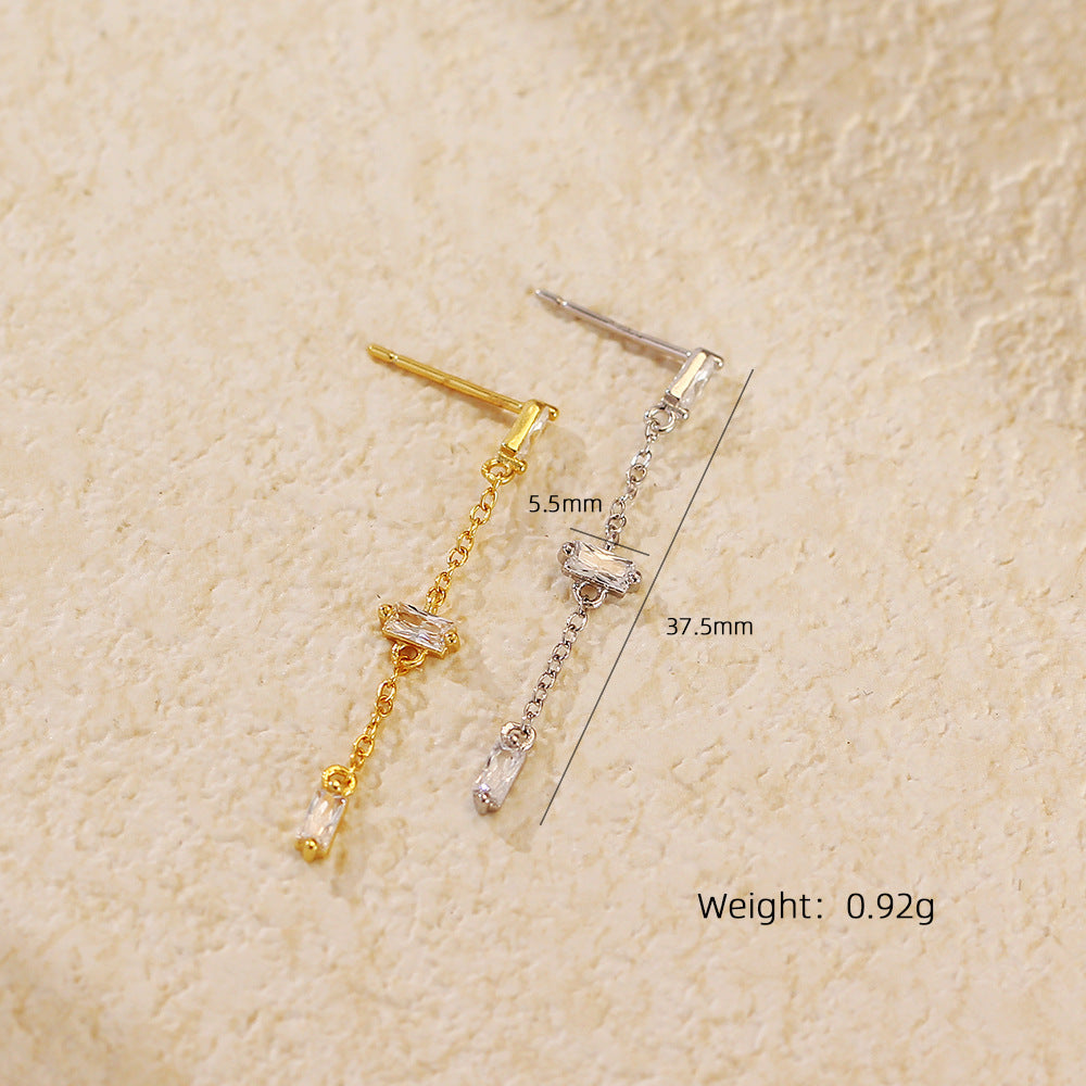 Lady Elegant Baguette CZ Tassels 925 Sterling Silver Dangling Earrings