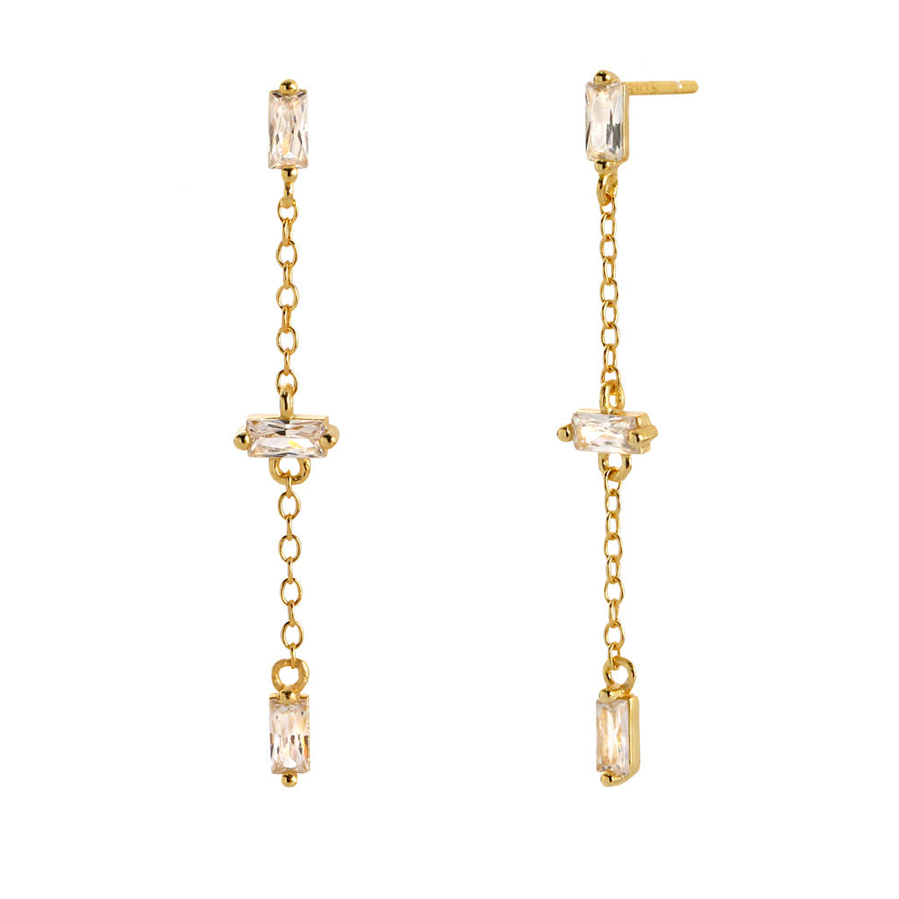 Lady Elegant Baguette CZ Tassels 925 Sterling Silver Dangling Earrings