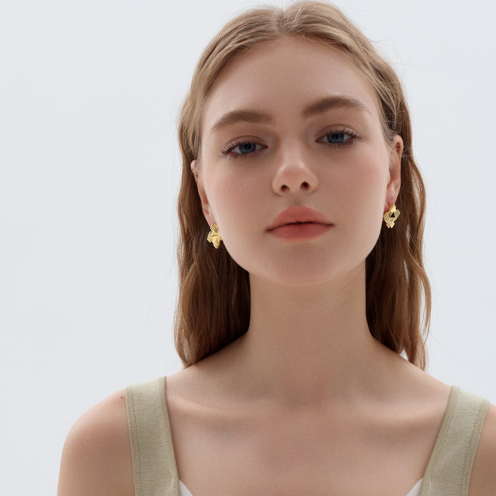 Exaggerated Jewelry Chunky Electroforming Geometry Fashion Square Cone 999 Sterling Silver Stud Earrings