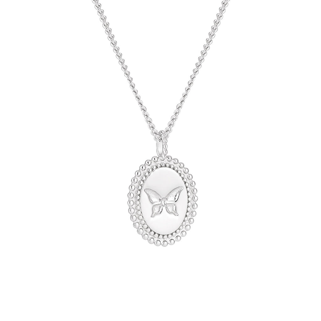 Anniversary Oval Butterfly Oval Signet 925 Sterling Silver Necklace