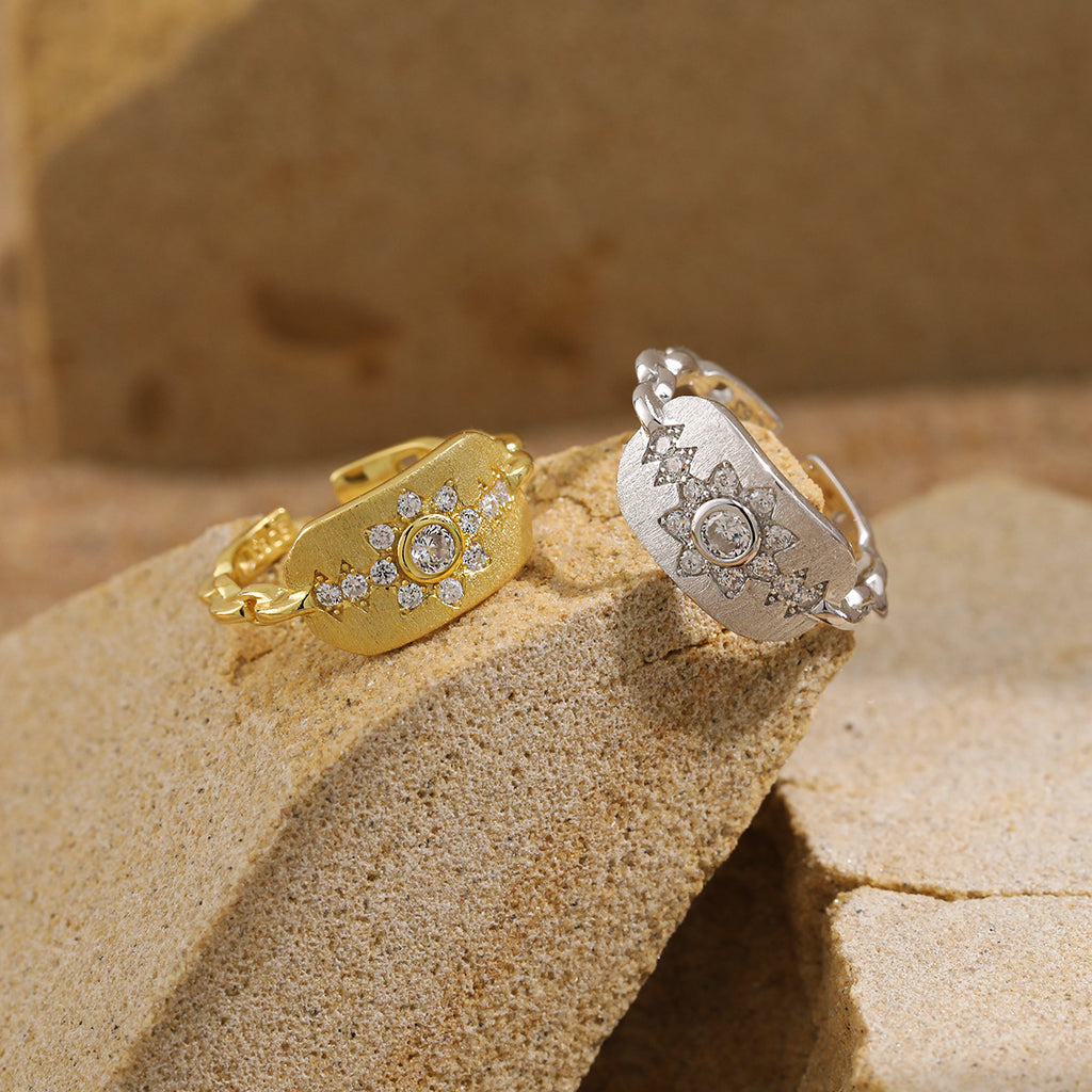 Beautiful CZ Sunflowers 925 Sterling Silver Adjustable Ring