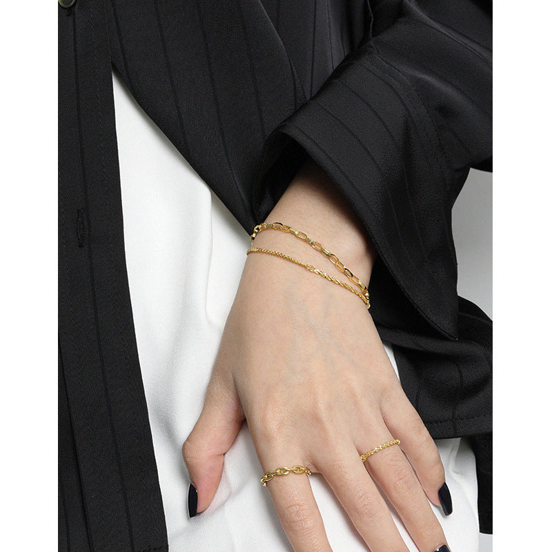 cauliflower chain ins niche design trendy and cool starry sky double layer chain S925 pure silver bracelet for women