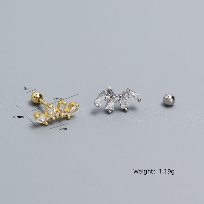 Office Geometry Sectors CZ 925 Sterling Silver Screw Stud Earrings