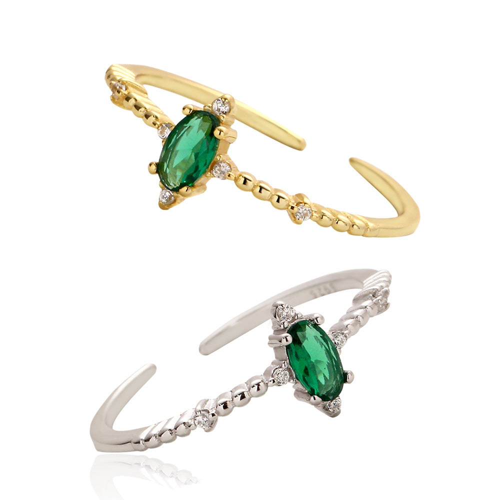 Elegant Green Oval CZ Women 925 Sterling Silver Adjustable Ring