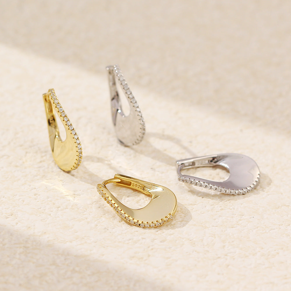 Women Elegant CZ U Shape 925 Sterling Silver Hoop Earrings