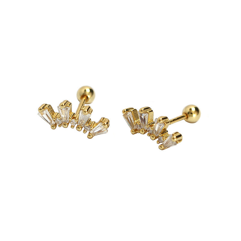 Office Geometry Sectors CZ 925 Sterling Silver Screw Stud Earrings