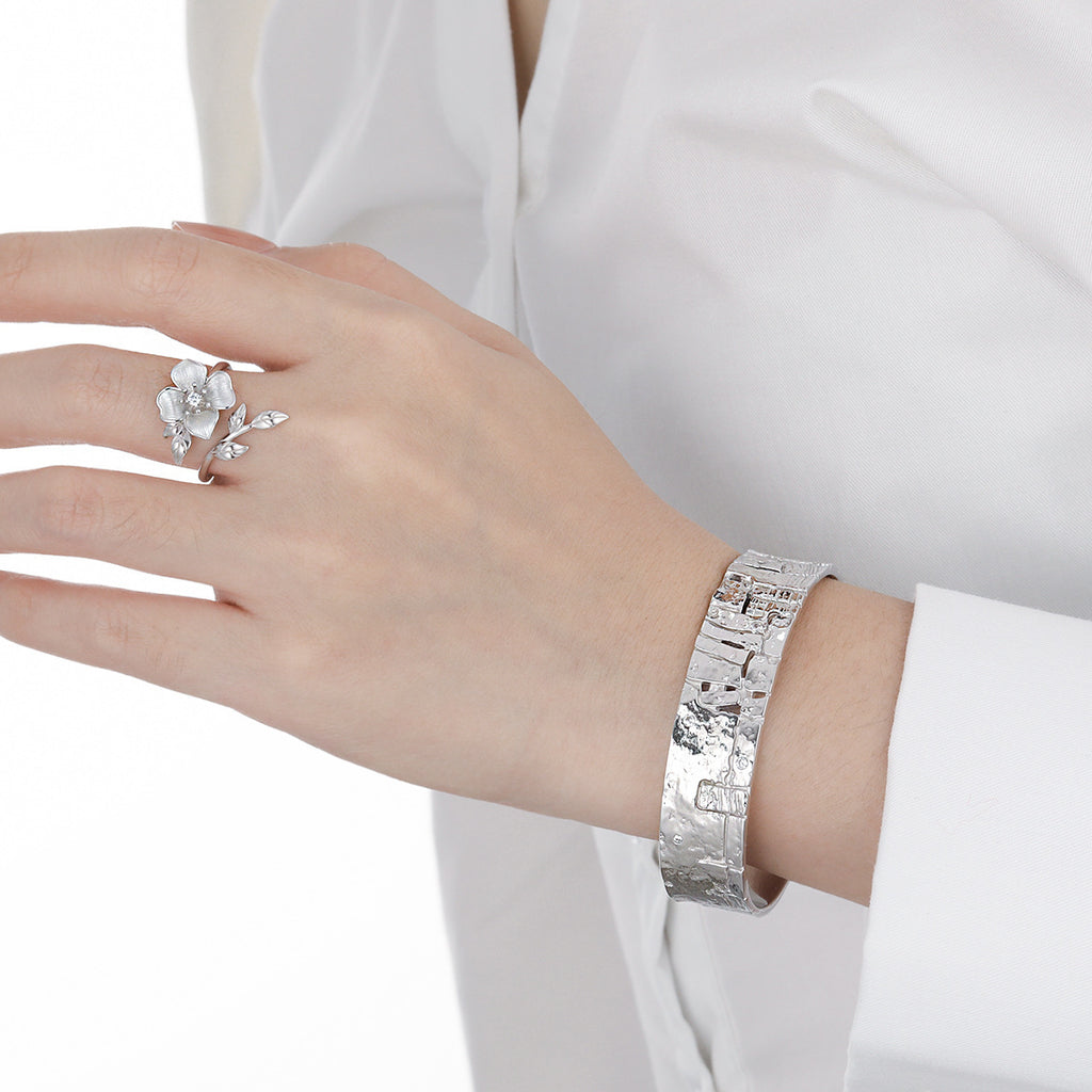 Women Beautiful Rose Flower 925 Sterling Silver Adjustable Ring