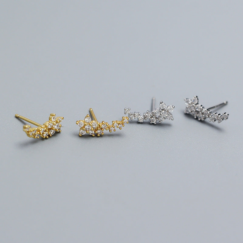 Girl Beautiful CZ Mini Flowers 925 Sterling Silver Stud Earrings