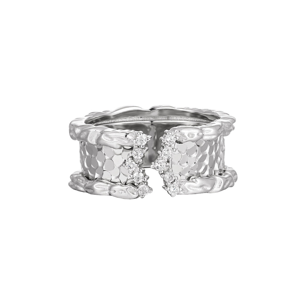 Modern Scale Pattern Irregular Border 925 Sterling Silver Wide Adjustable Ring