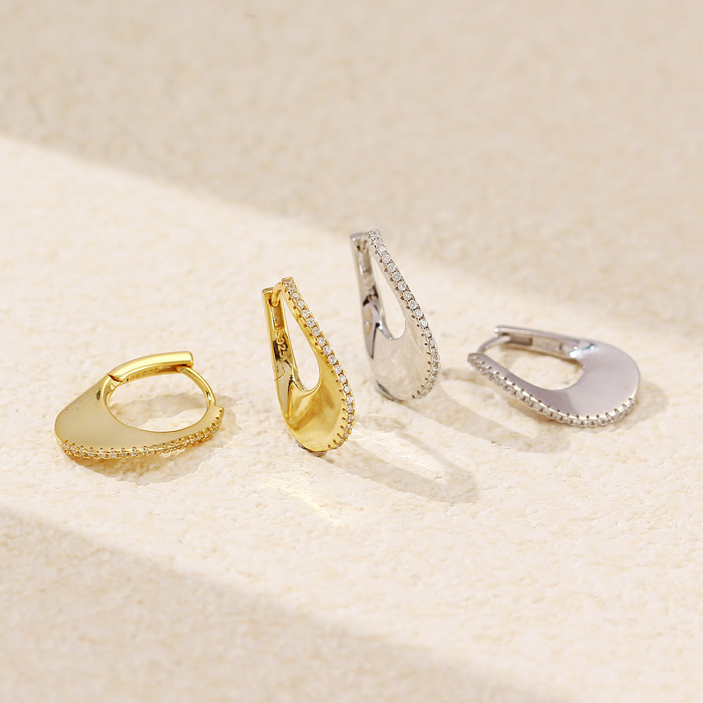 Women Elegant CZ U Shape 925 Sterling Silver Hoop Earrings