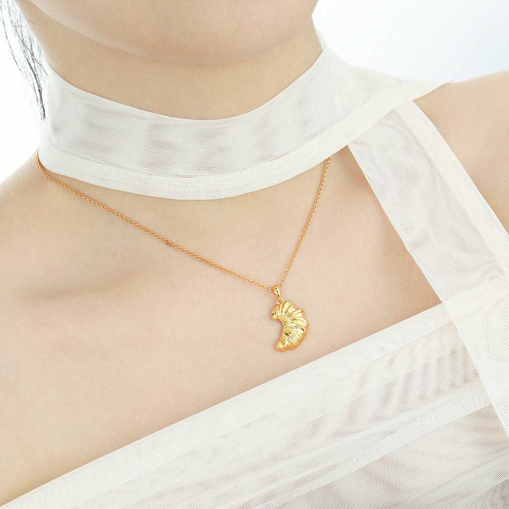 Fashion Food Irregular Croissant 925 Sterling Silver Necklace