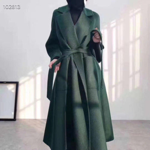 Women's Long Water Ripple Double-Sided Wool Coat – Elegant & Versatile