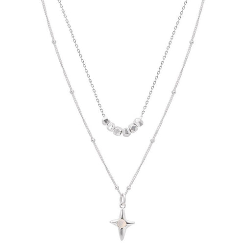 Double Layer Stainless Steel Opal Cross Double-layer Necklace For