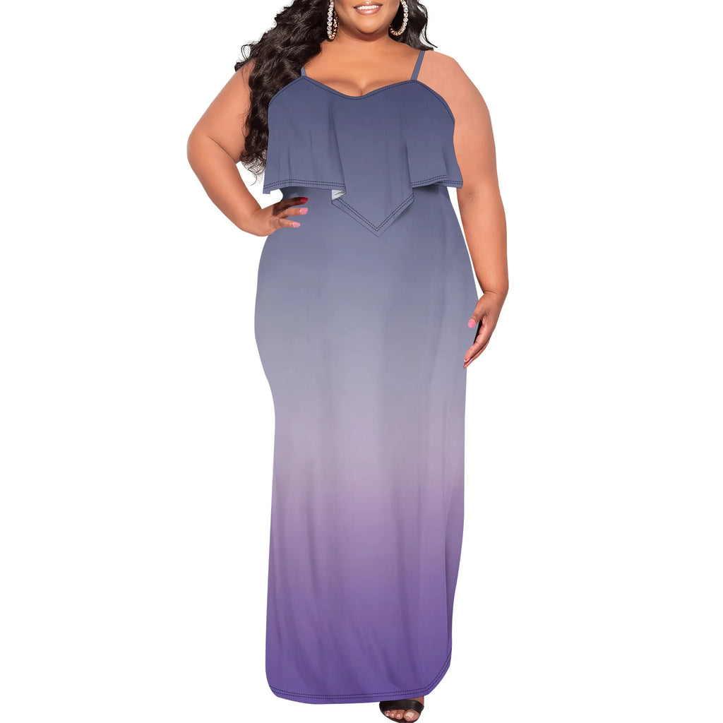 Vestido sexy de talla grande para mujer, sin mangas, con tirantes finos, estampado de rayas y volantes, para fiesta y club. 