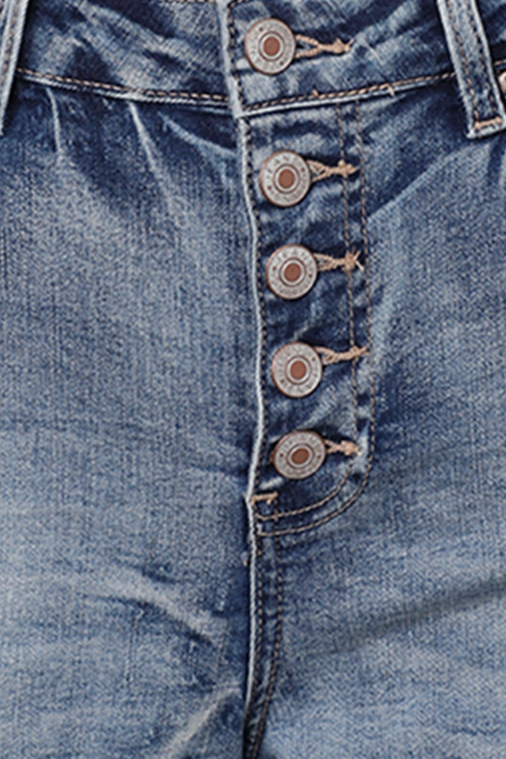 Short en jean délavé taille haute à boutons