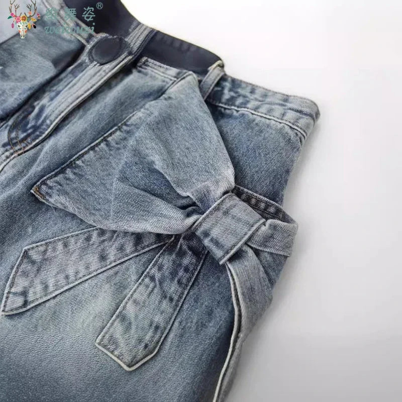 Elegant Women's High Waist Denim Short Skirt Kawaii Bows Sexy Party Mini Jean Skirts Slim Streetwear Y2K Skirt Summer Streetwear