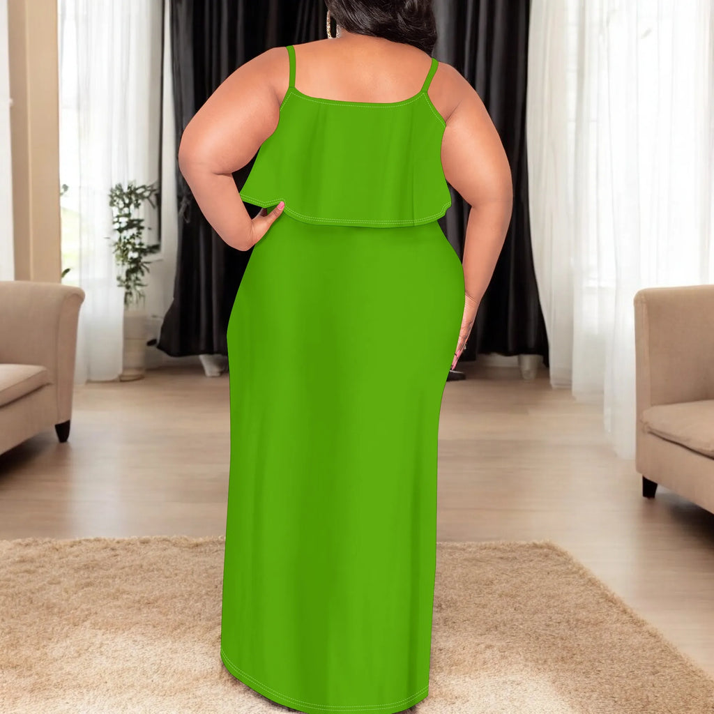 Vestido sexy de talla grande para mujer, sin mangas, con tirantes finos, estampado de rayas y volantes, para fiesta y club. 