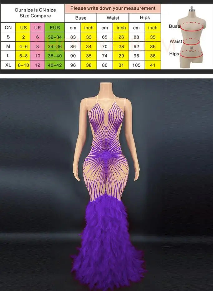 Products Blue Rhinestone Feather Dress Mesh Red Evening Elegant Evening Dresses Luxury Abito Da Cerimonia Donna Birthday Dresses