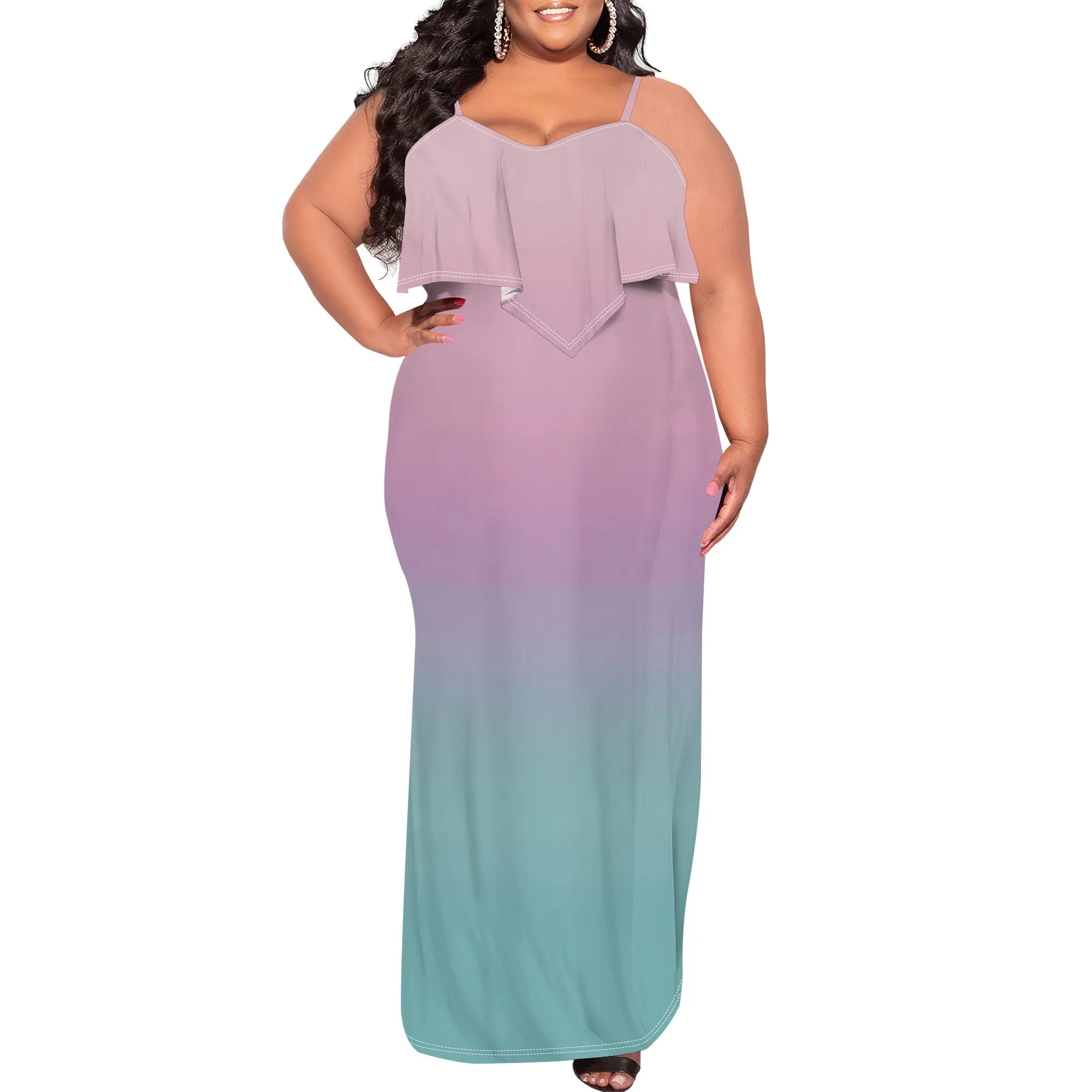 Vestido sexy de talla grande para mujer, sin mangas, con tirantes finos, estampado de rayas y volantes, para fiesta y club. 