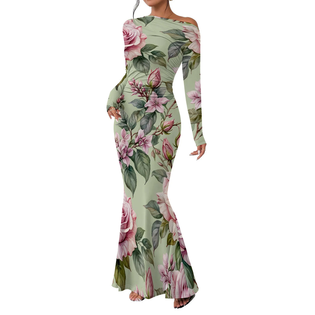 Women's 2025 Summer Casual Long Dresses Off Shoulder Long Sleeve Dress