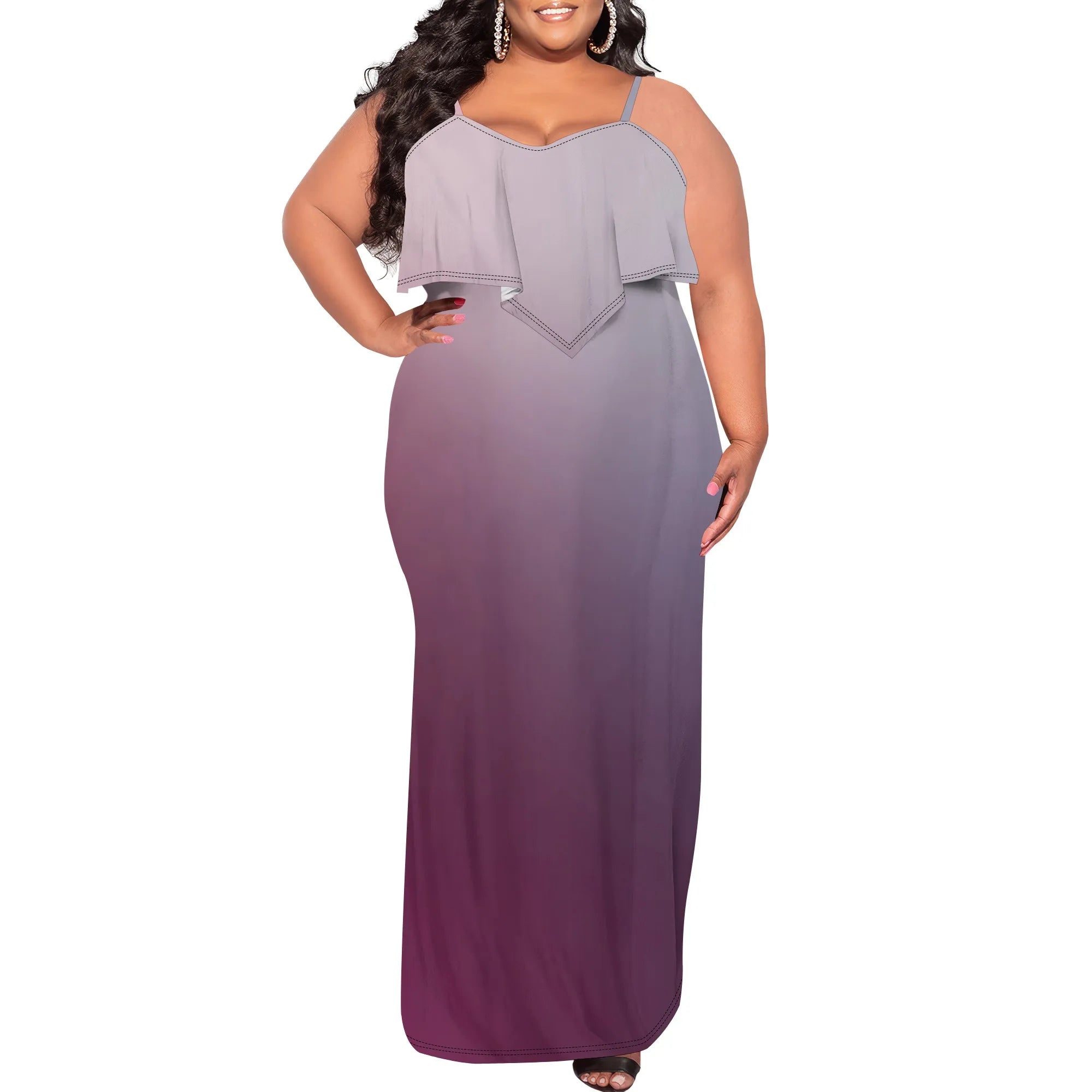 Womens Sexy Plus Size Sleeveless Spaghetti Strap Stripes Printed Ruffles Party Clubwear Dress