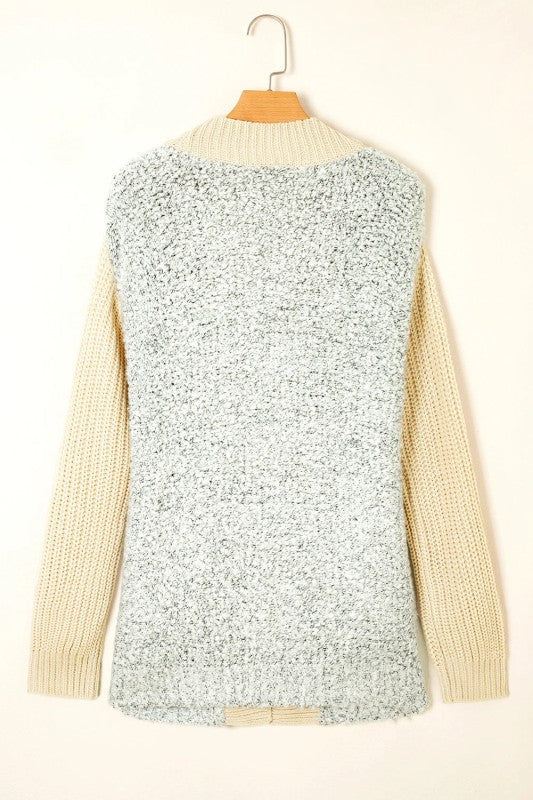 Colorblock Open Front Pocketed Cardigan