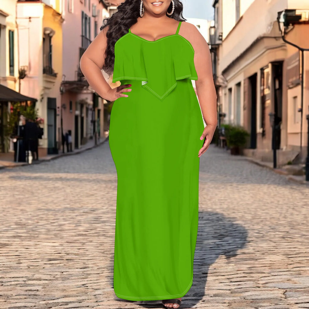 Vestido sexy de talla grande para mujer, sin mangas, con tirantes finos, estampado de rayas y volantes, para fiesta y club. 