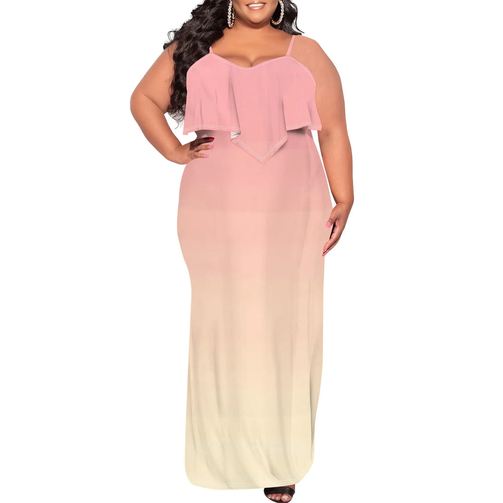 Vestido sexy de talla grande para mujer, sin mangas, con tirantes finos, estampado de rayas y volantes, para fiesta y club. 