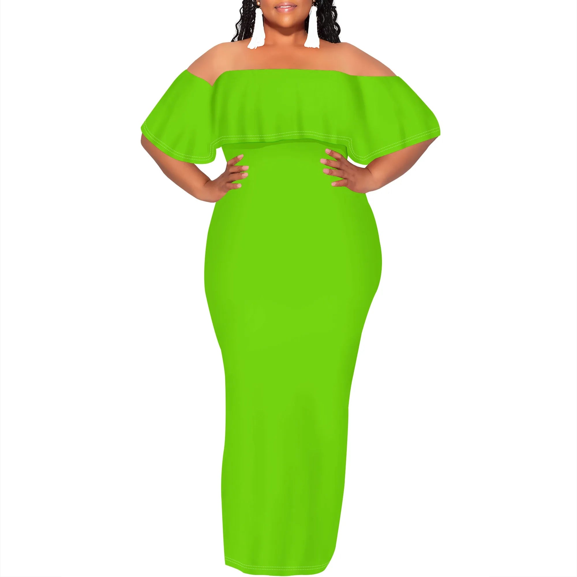 Curvy Women Casual Solid Color Off Shoulder Casual Short Sleeve Sexy Plus Size Maxi Dress Cocktail Club Party Dresses