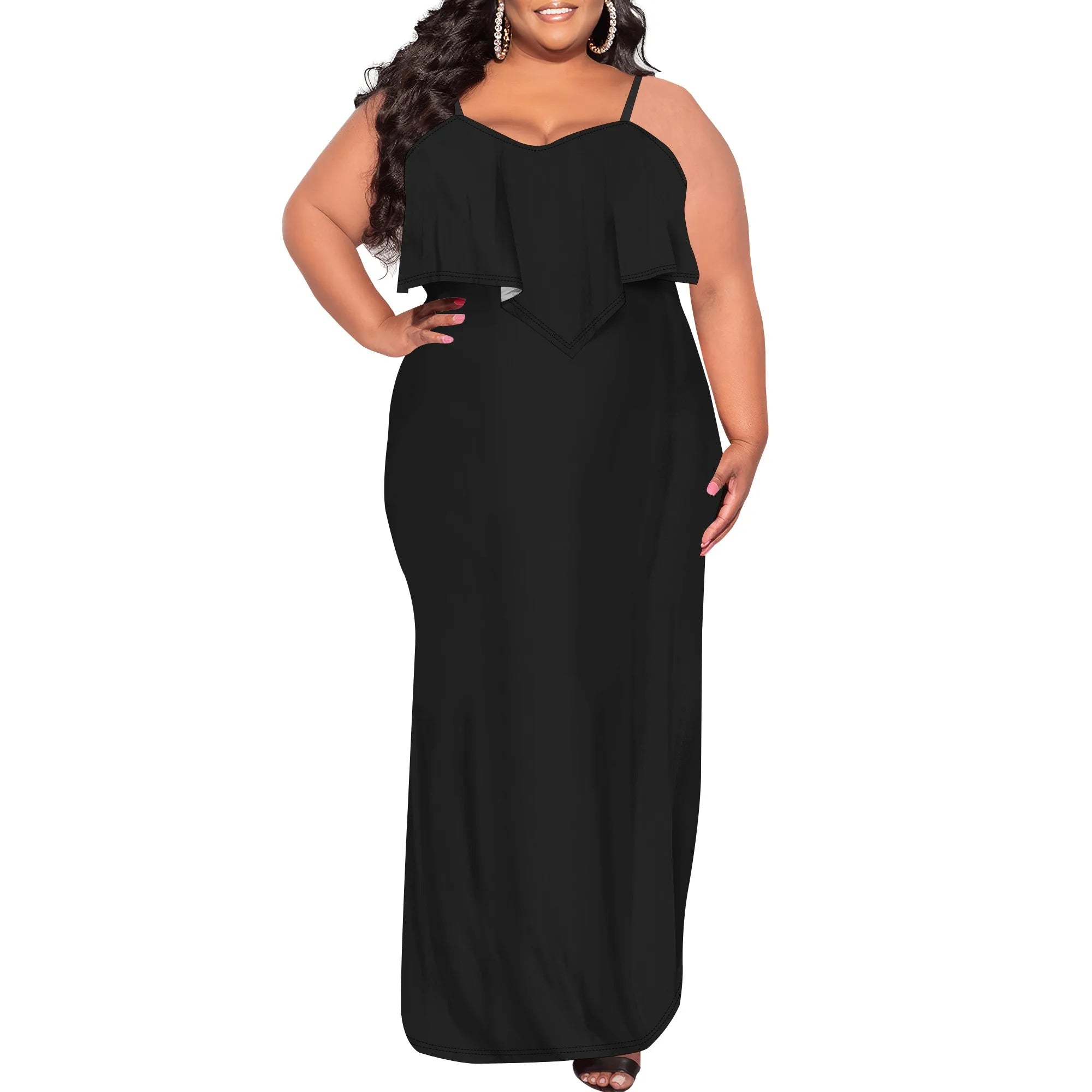 Womens Sexy Plus Size Sleeveless Spaghetti Strap Stripes Printed Ruffles Party Clubwear Dress