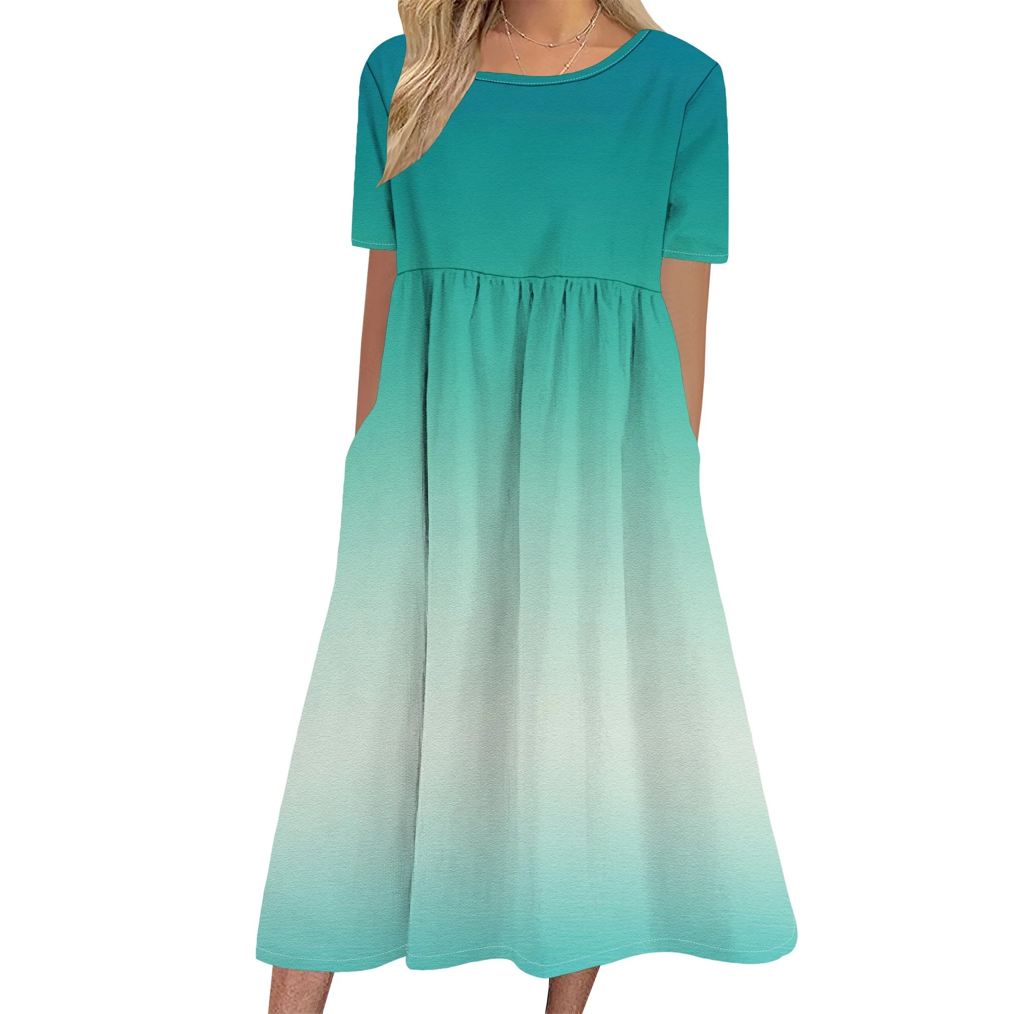 Women's Half Sleeve Linen Maxi Dresses Casual Loose Plus Size Beach Dress for Women with Pockets
