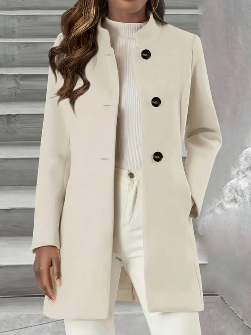 Single-Breasted Stand Collar Coat with Pocket