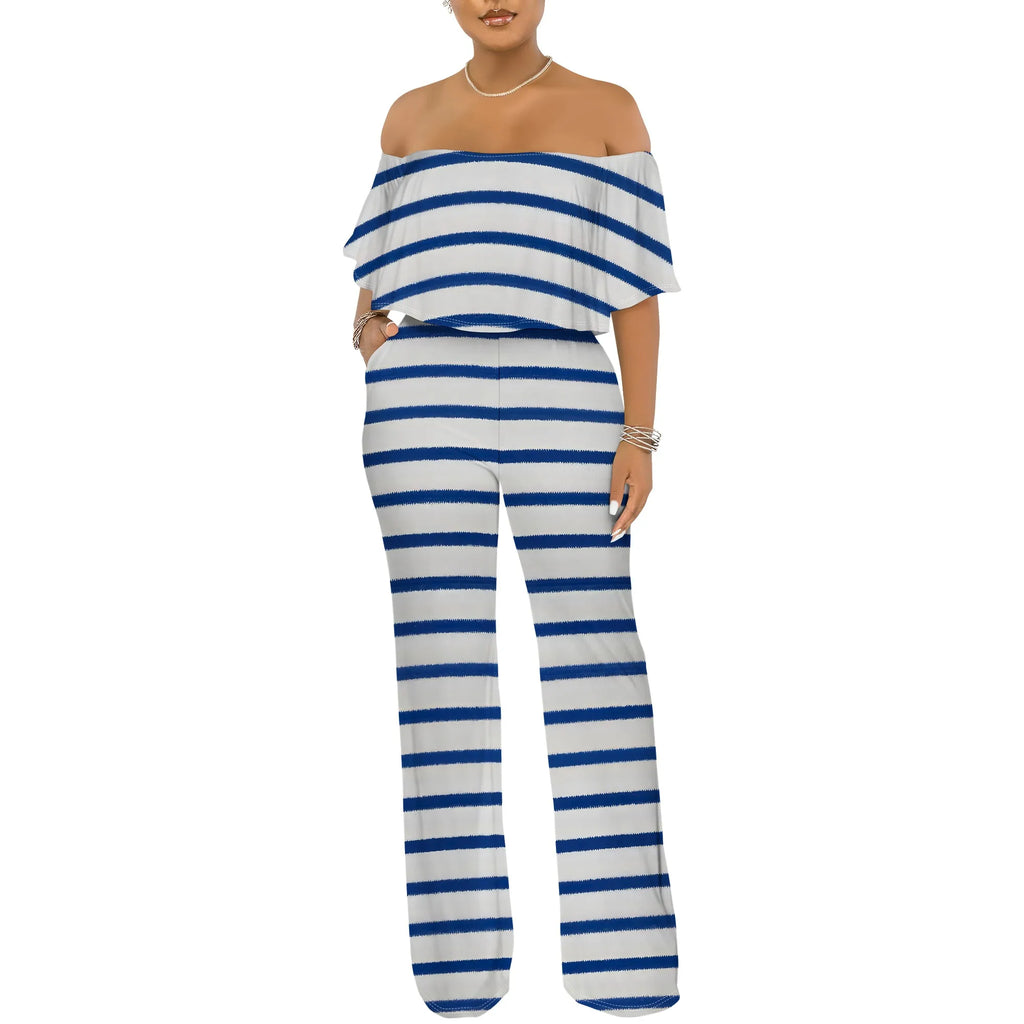 Off Shoulder Tube Top Ruffle Floral Print Jumpsuits for Women Wide Leg Pants Club Party Outfits Jumpsuit with Pockets