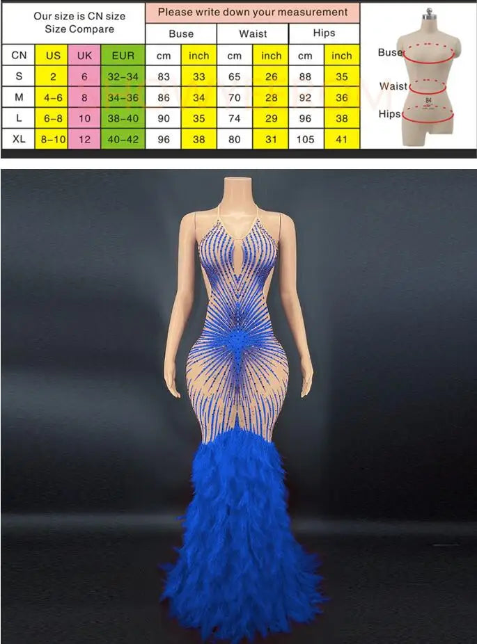Products Blue Rhinestone Feather Dress Mesh Red Evening Elegant Evening Dresses Luxury Abito Da Cerimonia Donna Birthday Dresses