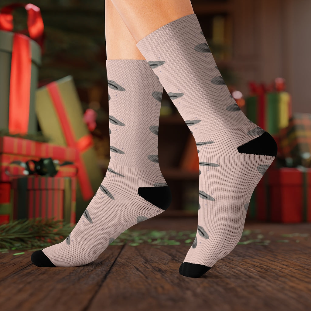 Alien Theme UFO Pink Print Fun Novelty Socks